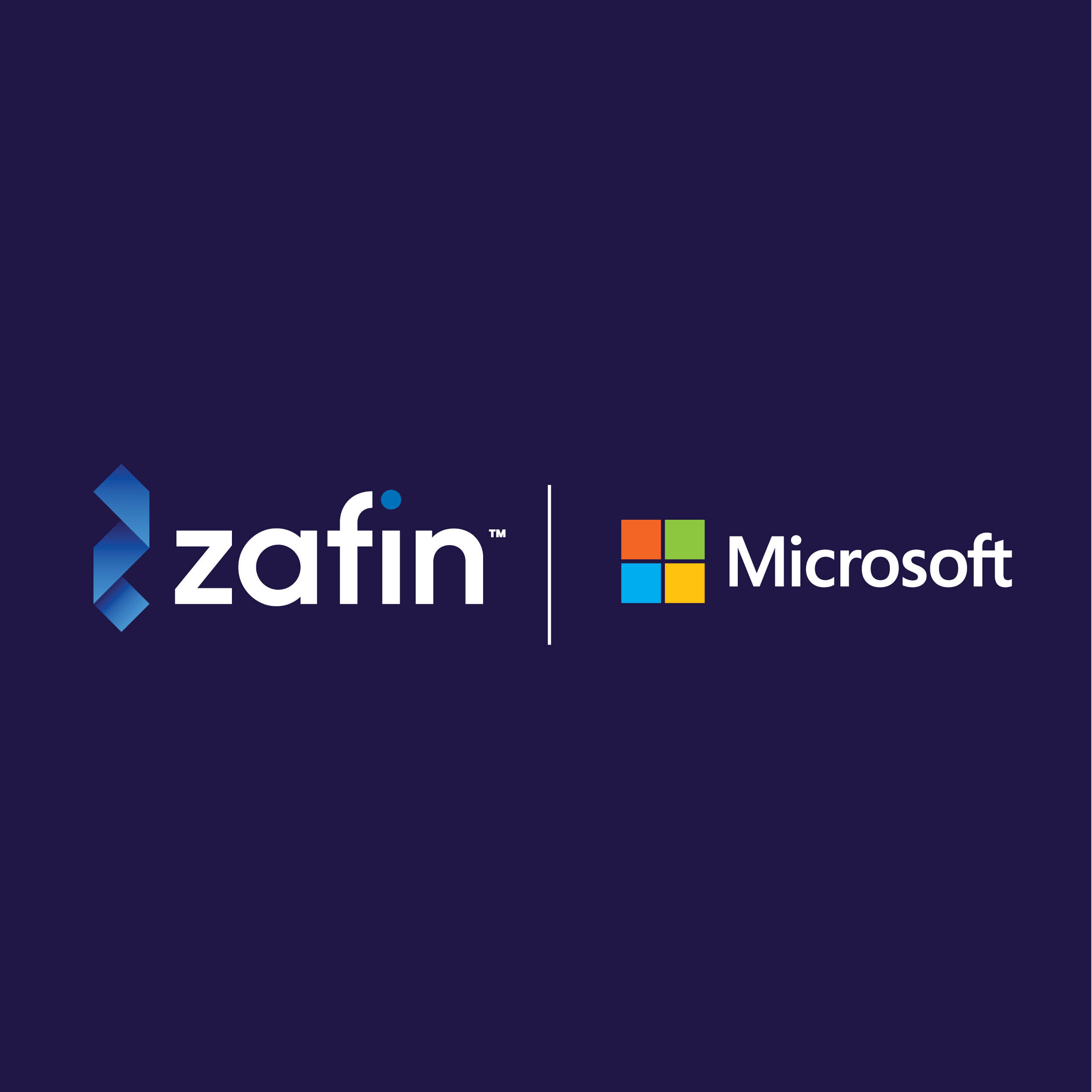 A decorative image with Zafin and Microsoft logos to highlight the integration of Microsoft Cloud for Financial Services to our platform.