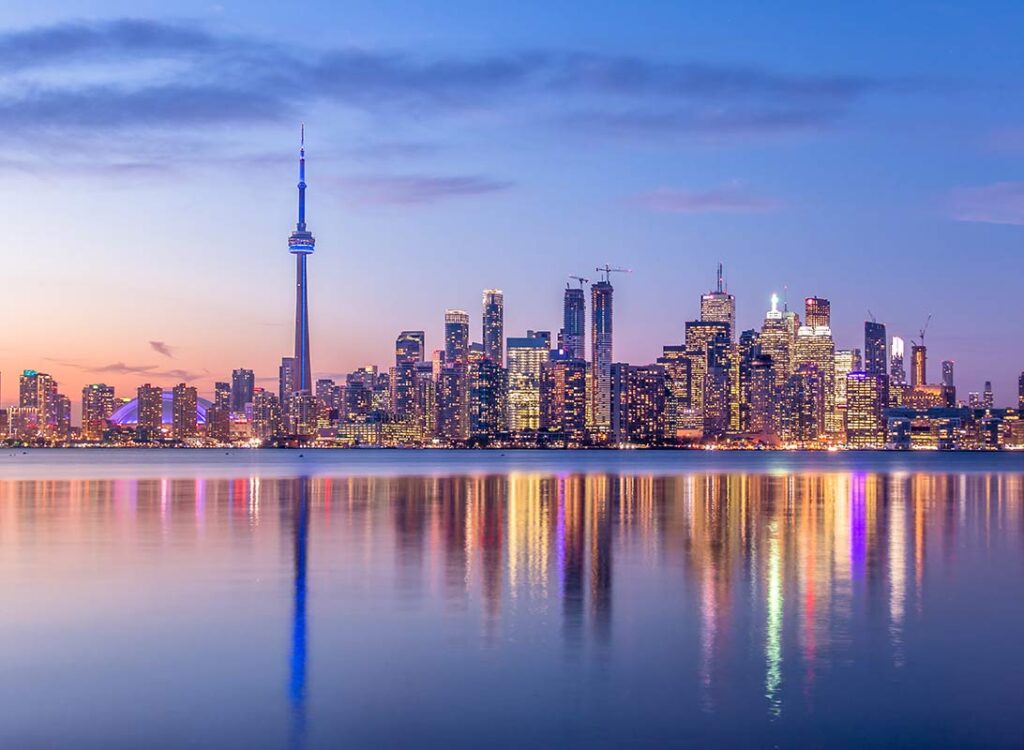 An image of Sunset skyline of Toronto where you can meet Zafin for Sibos 2023